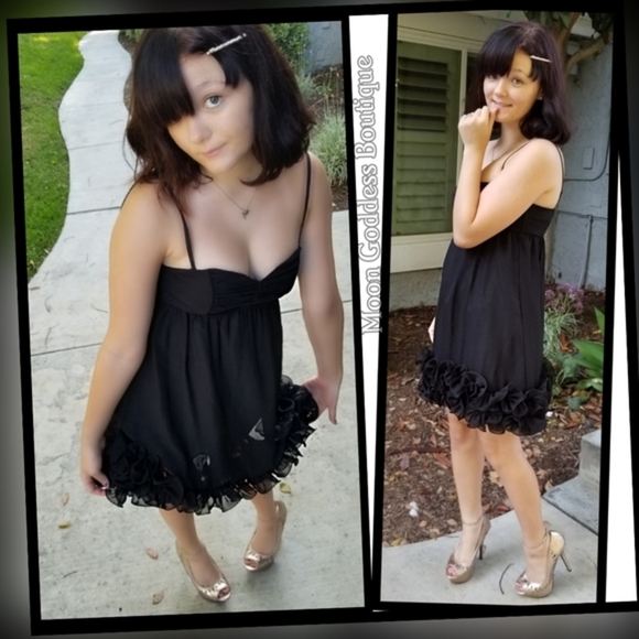 H&M ✦ Black Ruffle Hem Mini Dress ✦ Cocktail Prom Formal Strapless Sz 4 EUC - Picture 4 of 11
